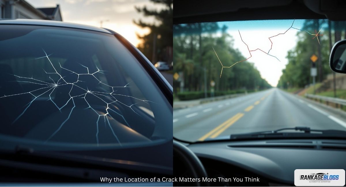 Illustration highlighting different areas of a windshield, emphasizing why the crack’s location affects repair options and safety.