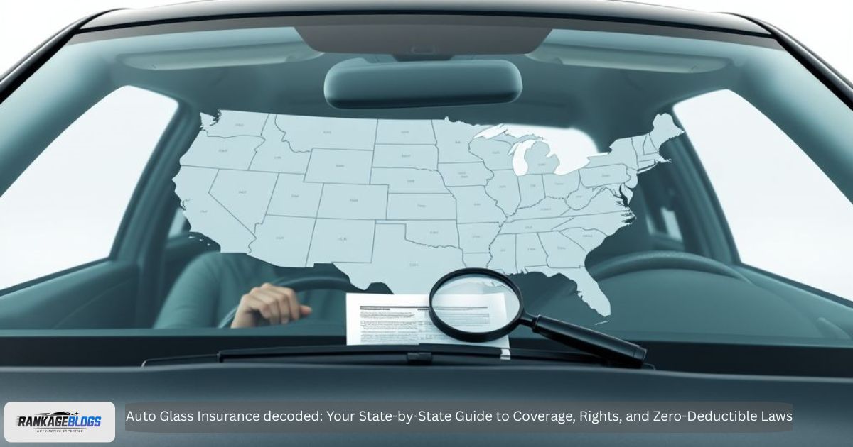 A clear car windshield shown as a protective shield with a translucent US map overlay, symbolizing state-specific auto glass safety laws.