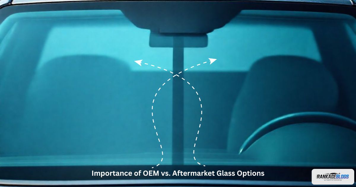 Visual comparison of the optical clarity and border quality between a high-quality OEM windshield and a lower-quality aftermarket windshield.