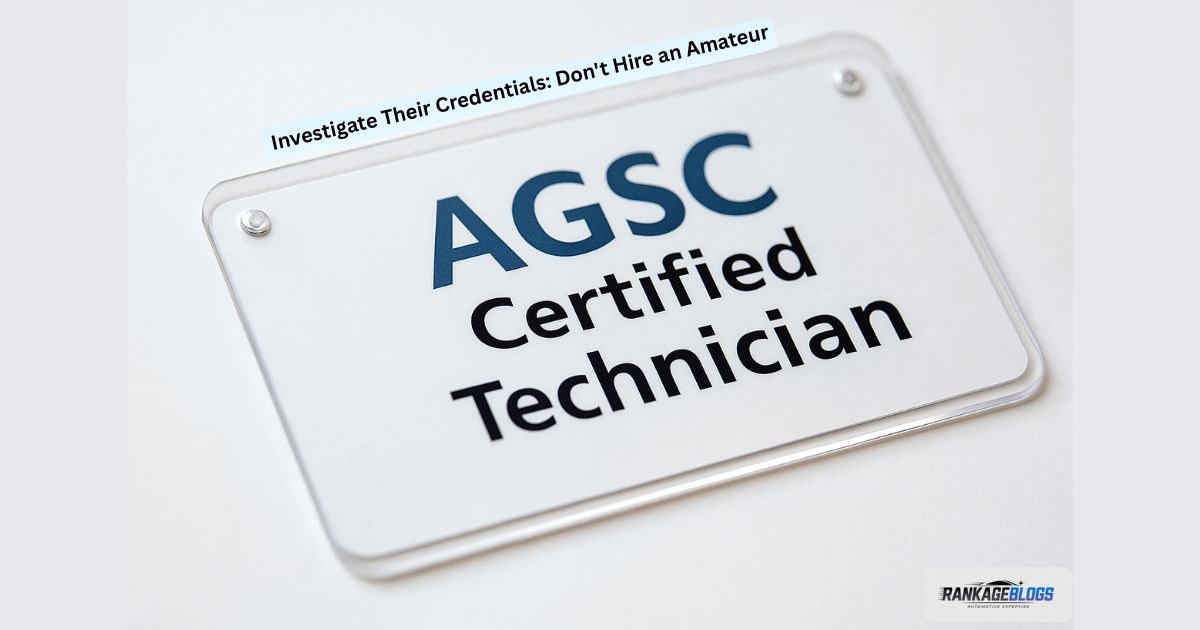 Close up photo of an Auto Glass Safety Council (AGSC) certification badge for a technician.