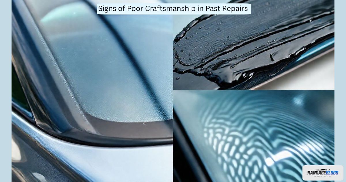 Collage of images showing common signs of a bad windshield installation like uneven gaps and adhesive leaks.