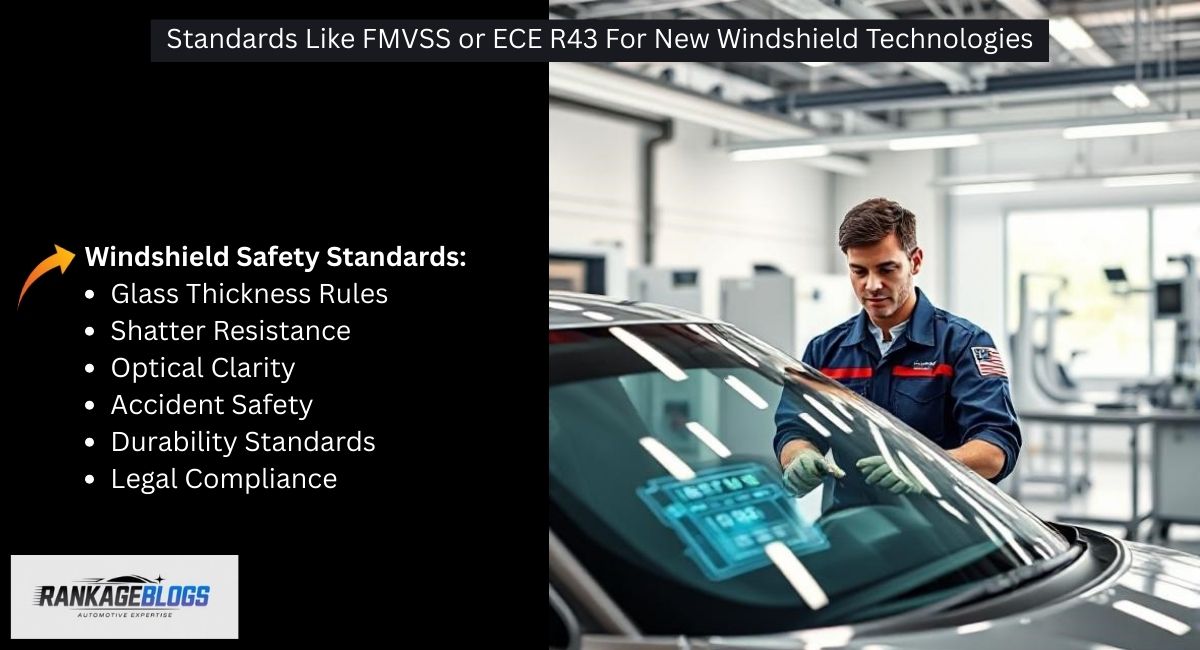 FMVSS and ECE R43 windshield safety standards ensuring shatter resistance, clarity, and durability