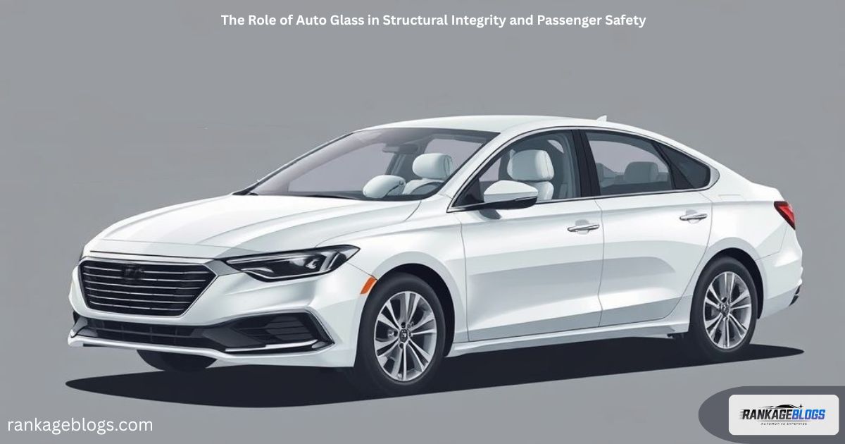 "Illustration showing a car windshield supporting structural integrity during a crash and acting as a backstop for passenger-side airbag deployment."
