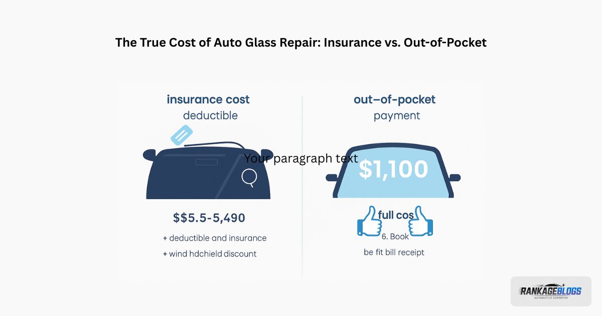 Infographic comparing insurance deductible versus out-of-pocket costs for windshield replacement.