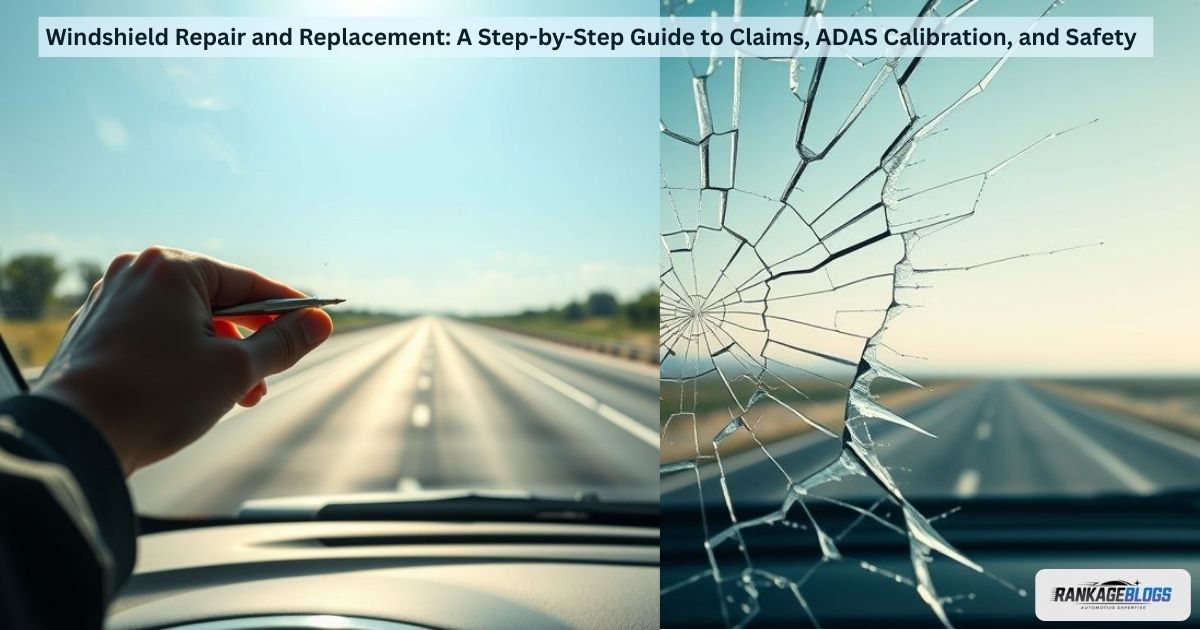 Driver’s view through a perfectly clear car windshield after windshield repair and replacement, symbolizing safety, clarity, and confidence on a sunny open road.