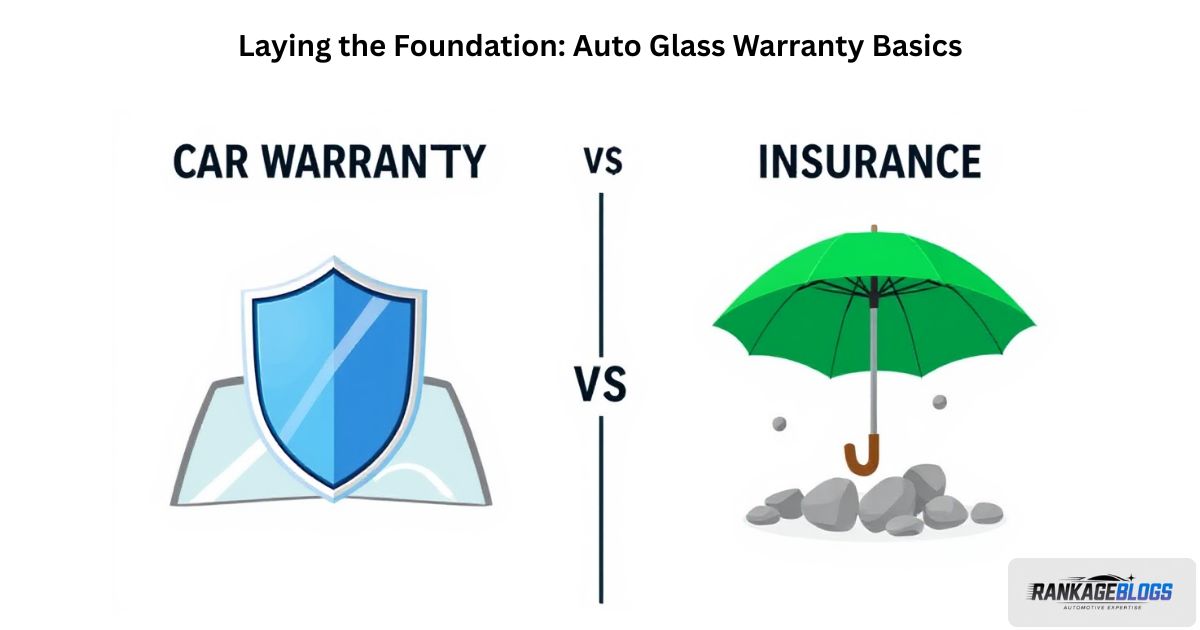 Infographic comparing car warranty as a shield and insurance as an umbrella.