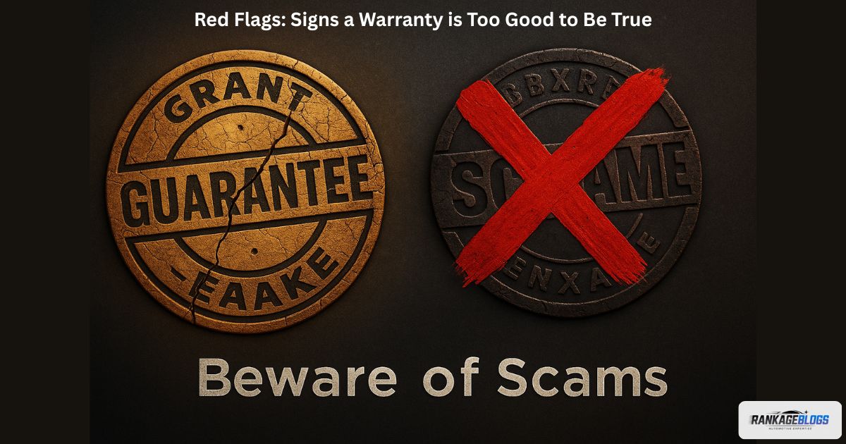 Symbolic graphic of a cracked guarantee stamp with a red X and "Beware of Scams" text.