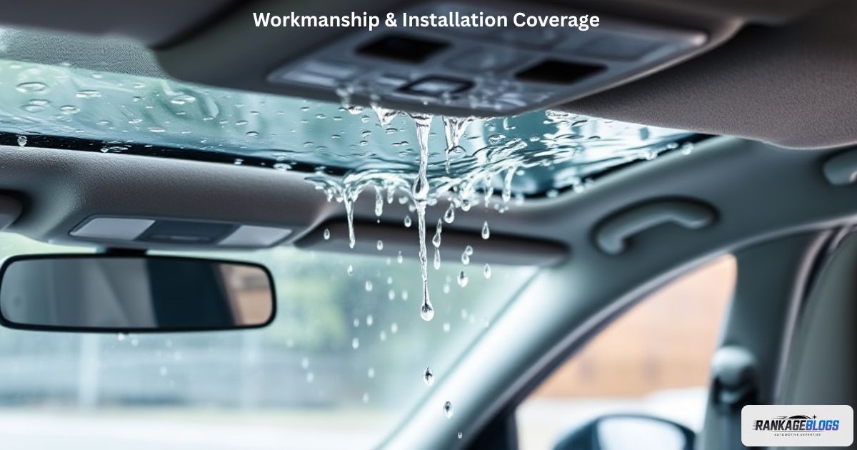 Realistic photo of water leaking from the top of a car windshield.