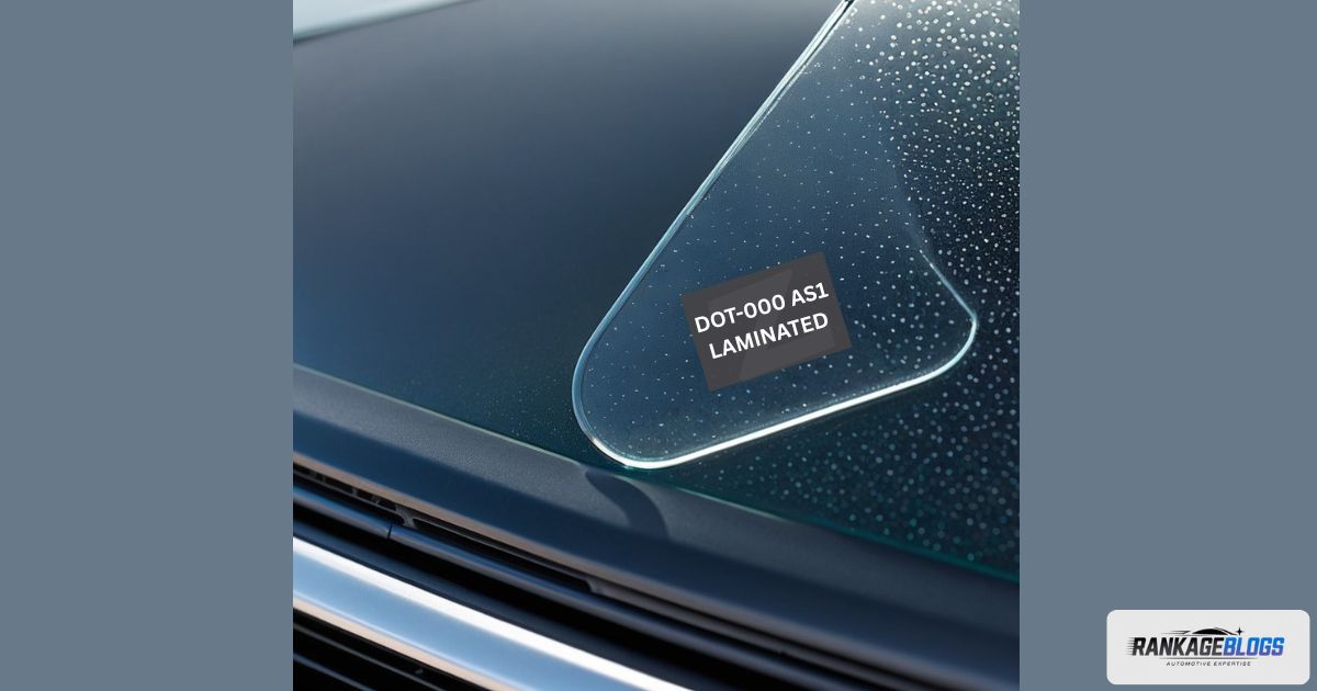 Close-up of a DOT approved glass marking on an automotive windshield showing AS-1 code.