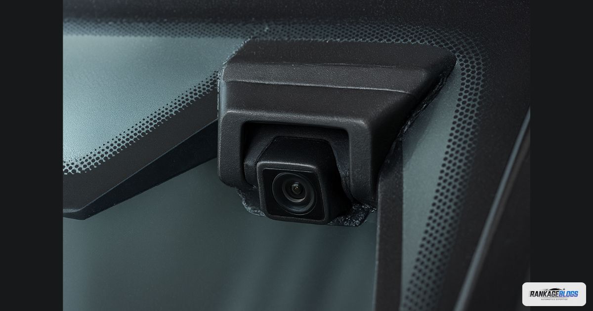 Close-up of ADAS camera mounting bracket integrated into a windshield for ADAS in Auto Glass Replacement.