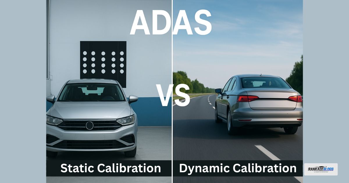 Side-by-side comparison of static vs dynamic ADAS calibration processes for auto glass replacement.