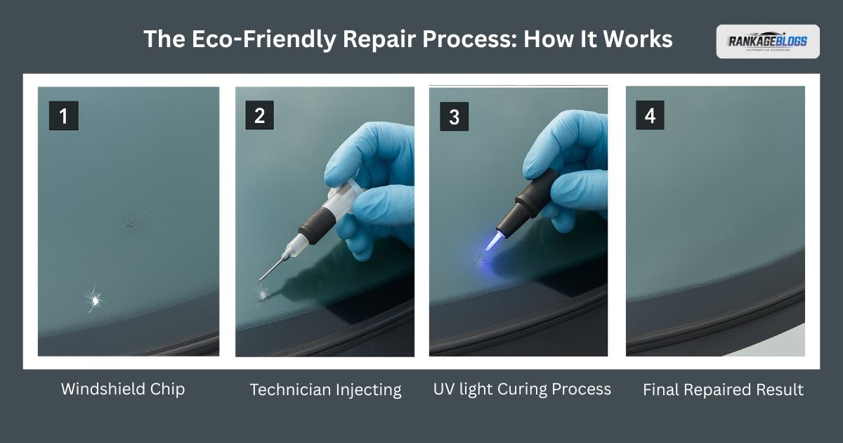 Step-by-step visual guide to Eco-Friendly Auto Glass Repair and Recycling process