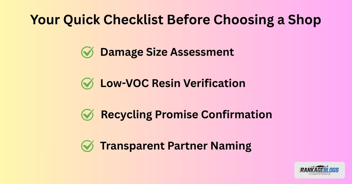 Consumer verification checklist for genuine Eco-Friendly Auto Glass Repair and Recycling.